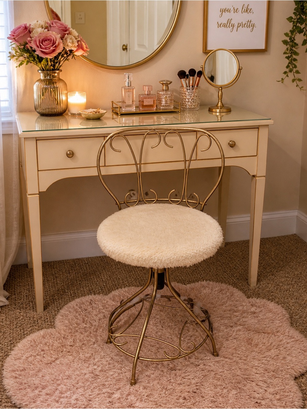 Vintage Hollywood Style Brass Vanity Chair